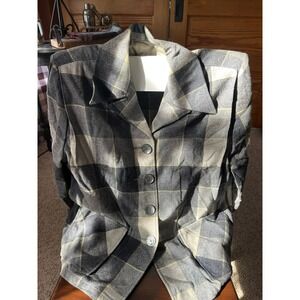 Pendleton‎ Wool Plaid Blazer Jacket Vintage Gray Tan Made in USA Size 14